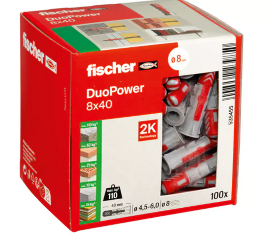 FISCHER DuoPower 8 x 40 mm – Universaldübel (100 Stück)
