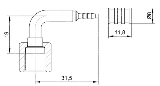 Conexión capilar: codo de 90°, GOMAX, DN2, tuerca SAE de 1/4" (juego de 10)