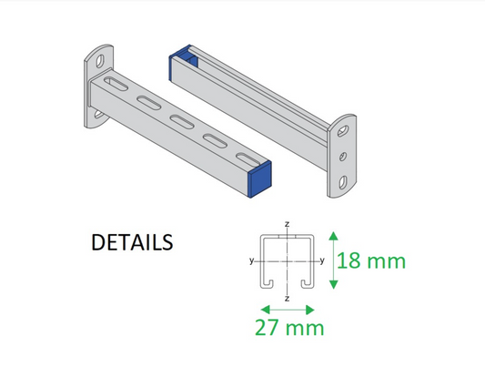 Kragarm 27/18 × 200(220) mm – 1,25 mm Stahl, galvanisch verzinkt