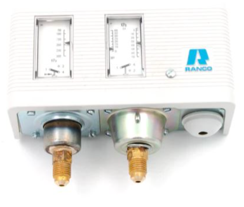 Ranco dual pressure switch, -0.3 – 7.0 bar & 7 – 30 bar, differential pressure 0.6–4.0 bar / 3.5 bar fixed, automatic, flare 1/4" SAE