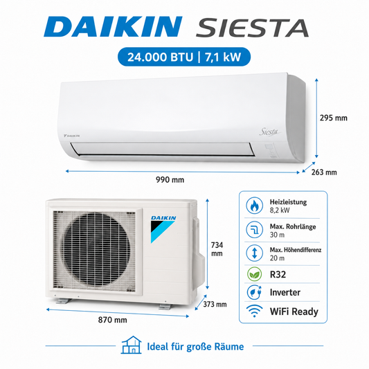 Daikin Klimaanlage 24000Btu 7.1KW WiFi Siesta Pro Era V3.0 Neuheit 2025 A/A Inverter R32