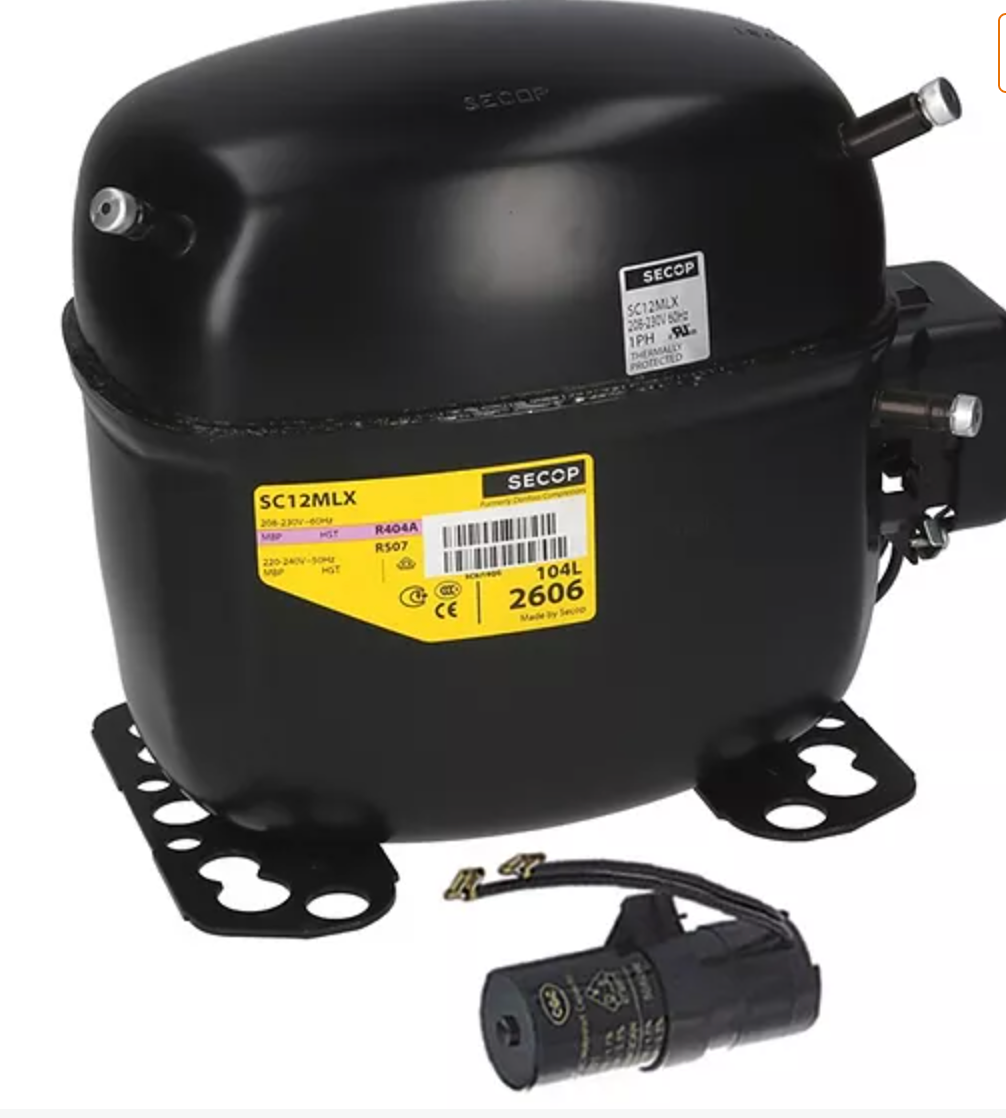SECOP / DANFOSS Kolbenkompressor SC12MLX – MBP, R404A/R507, 208–230 V 60 Hz / 220–240 V 50 Hz