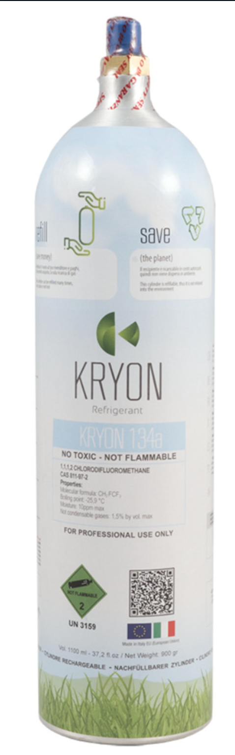 Kältemittel R134A Alu-Flasche - 1.1Lt/0,9 kg Ventil 1/4" SAE RH #1