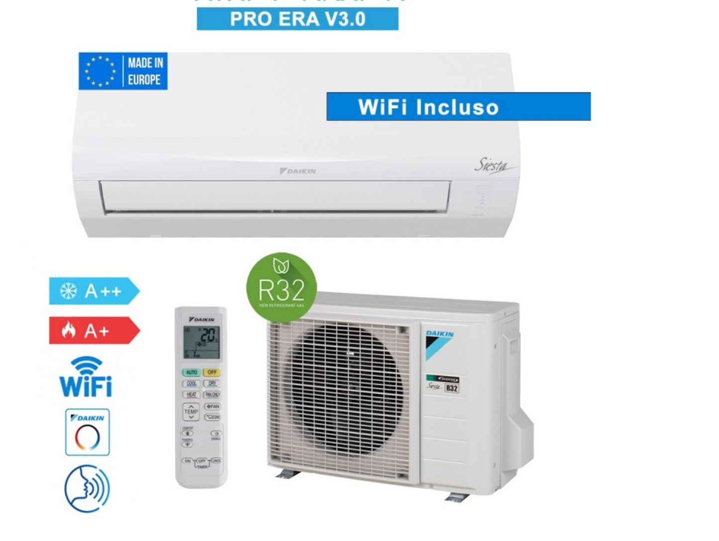 Daikin Klimaanlage 24000Btu 7.1KW WiFi Siesta Pro Era V3.0 Neuheit 2025 A/A Inverter R32