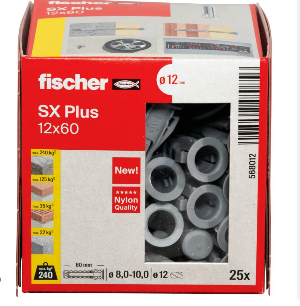 FISCHER SX 12 x 60 mm Spreizdübel – für Schrauben 8–10 mm (Art.-Nr. 85 12-SXPLUS-12-60)