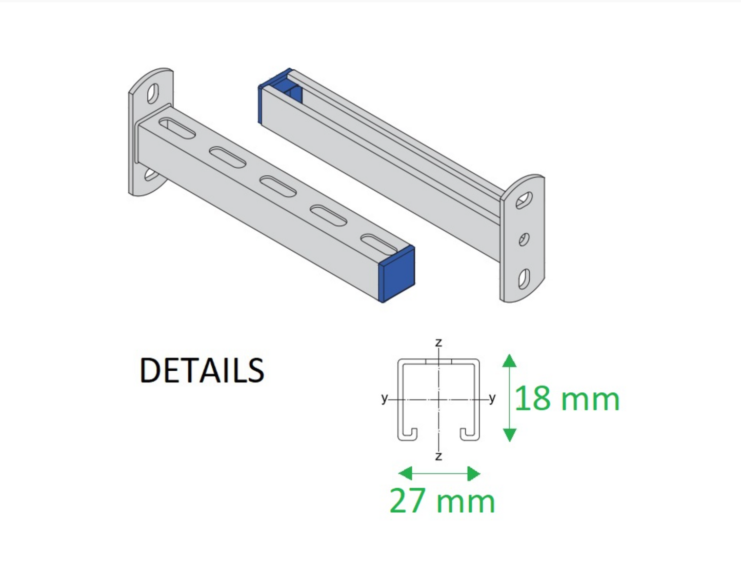 Kragarm 27/18 × 200(220) mm – 1,25 mm Stahl, galvanisch verzinkt