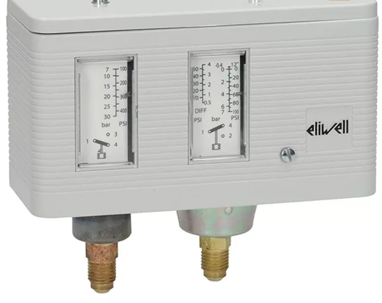 Hochdruckdruckschalter Eliwell, 7,0 – 30,0 bar, automatisch, Differenz 2,5 – 8,0 bar, 1/4" SAE Flare